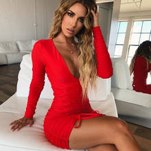 Autumn Red White Long Sleeve Deep V Bodycon Bandage Dress Women Sexy Lace Mini Dresses Celebrity Evening Runway Party Vestidos 2024 - buy cheap