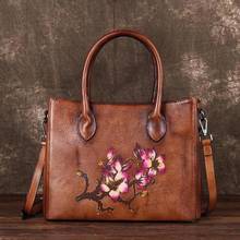Johnature Hand Painted 2021 New First Layer Cow Leather Women Bag Vintage Large Capacity Handbag Shoulder Bags Lady Casual Tote 2024 - buy cheap