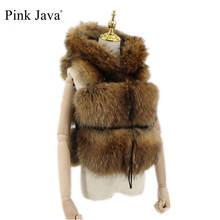 pink java QC20063 new arrival real raccoon fur vest with hood natural fur jacket women luxury fur coats winter fashion clothes 2024 - buy cheap