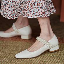 Laigzen sapatos femininos de couro legítimo, sandálias mary jane 3cm, salto largo, preto, bege, plus size 33, 41, 39 e 40 2024 - compre barato