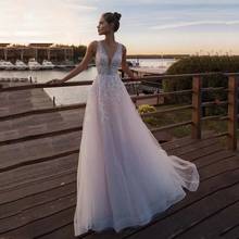 LORIE Light Pink Princess Wedding Dress Sleeveless Appliqued Bride Dress A-Line Tulle Bride Wedding Gowns Boho Wedding Gown 2021 2024 - buy cheap