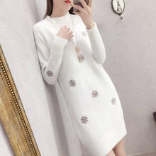 Camisola de malha pulôver feminina imitação de marta caxemira vestido branco metade de gola alta folgada plus size 2024 - compre barato