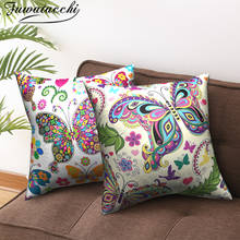 Милая подушка в виде бабочки Fuwatacchi, наволочки с изображением цветов животных для дивана, стульев, мягких наволочек 45*45 см 2024 - купить недорого
