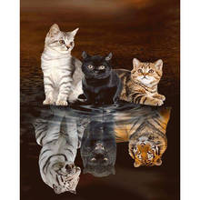 Pintura por números diy, decoração artesanal para sala de estar, 50x65cm, três gatos, animal refletor, diy, decoração da parede, pintura a óleo 2024 - compre barato