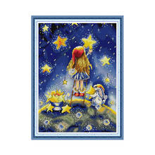 Cross Stitch Patterns Girl Picking Stars 14CT 11CT Counted Printed Cross Stitch Kits Handmade  Embroidery Fabric Needlework Sets 2024 - buy cheap