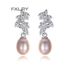 FXLRY-pendientes de sección de circón con incrustaciones exquisitas para mujer, perlas naturales de 7-8mm, regalo de joyería 2024 - compra barato