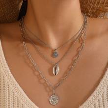 HuaTang Boho Multilayer Shell Pendant Necklace for Women Silver Color Coin Charming Necklaces Female Party Collares Jewelry 2024 - buy cheap