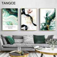 Abstract Mountains Rivers Green Geometry Canvas Painting Nordic Golden Leaf Posters N Prints Wall Art Pictures for Living Room 2024 - buy cheap