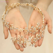 Tiara feminina floral de pérolas, delicada, para cabelo longo, opala, feita à mão, acessórios para casamento 2024 - compre barato