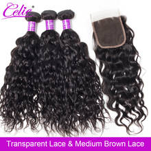 Celie Brazilian Hair Weave 3 Bundles With Closure Water Wave With Closure Remy Human Hair Bundles With HD Transparent Closure 2024 - buy cheap