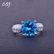 Женское кольцо с топазом CSJ, элегантные круглые кольца из серебра 10 мм карат с натуральным темно-синим топазом, вечерние кольца в подарочной коробке для свадьбы 2024 - купить недорого
