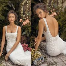 2020 Wedding Dresses Square Neck Lace Appliques Bridal Gowns Backless Sweep Train Mermaid Wedding Dress Vestidos De Novia 2024 - buy cheap