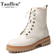 Taoffen couro real novas botas de tornozelo feminino sapatos de dedo do pé redondo inverno botas quentes feminino festa moda calçados tamanho 34-40 2024 - compre barato