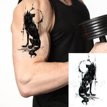 Waterproof Temporary Tattoo Sticker Wolf Staring Moon Big Animal Fake Tatto Flash Tatoo Arm Leg Back Body Art for Men Women 2024 - buy cheap