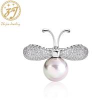 Zhijia Top Brand Delicate Silver Color Crystal Rhinestone Pearl Bee Animal Pins Brooches For Women Jewelry Accessories 2024 - buy cheap