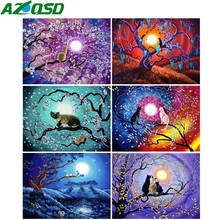 Azqsd pintura diamante árvore gato ponto cruz artesanal needlework diamante bordado paisagem mosaico presente decoração para casa 2024 - compre barato