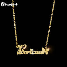 Diamon 2020 Customized Stainless Steel Frosted Name Necklace Butterfly Personalized Letter Gold  Choker Pendant Nameplate Gift 2024 - buy cheap