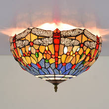 Retro vitral tiffany lâmpada do teto sala de jantar quarto corredor banheiro vitrificado mediterrâneo dragonfly lâmpada do teto 2024 - compre barato