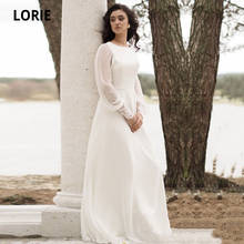 LORIE Beach Wedding Dresses Sexy O-Neck Long Puff Sleeves Chiffon Wedding Gown Simple Open Back Bridal Dress 2021 robe longue 2024 - buy cheap