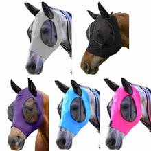 Máscara anti-moscas de malha para cavalos, máscara que estica o olho contra orelhas, com orelhas cobertas, cavalo, nariz longo com orelhas 2024 - compre barato