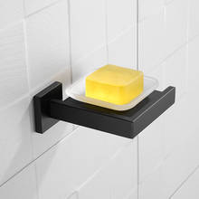Matt Black Square Bathroom Lavatory Soap Dish Glass Dish Frosted Square Glass Soap Dish With Black Holder 2024 - buy cheap