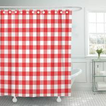 Cortina de chuveiro em tecido poliéster, conjunto de 72x78 polegadas com ganchos, estampa xadrez vermelho e branco 2024 - compre barato