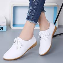 Zapatos de tacón de piel auténtica para mujer, calzado plano blanco, zapatillas de ocio de cabeza redonda, talla grande 2024 - compra barato
