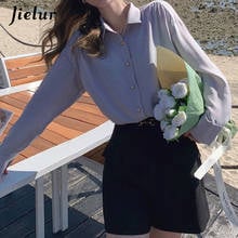 Jielur 2021 Summer Loose Long-sleeved Shirts for Women Solid Color Single Breasted Women Blouses Purple Women Basic Tops S-L 2024 - buy cheap