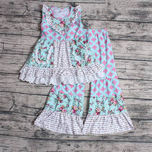 Wholesale Kid Clothing Sleeveless Tunic Pocket Top Bells Pants Patchwork Set Baby Girl Spring Outfit Children Boutique Clothing 2024 - buy cheap
