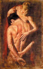 Pintura al óleo romántica joven amantes desnuda fuerte joven hombre y Niña pintada a mano 2024 - compra barato