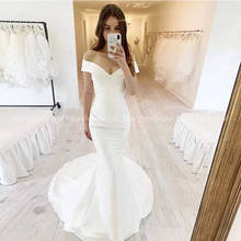 Off Shoulder Pleat Mermaid Wedding Dress Long Chapel Train White Ivory Satin Vestido De Noiva Formal Bridal Dresses For Women 2024 - buy cheap