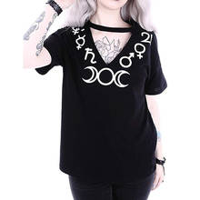 Plus Size Tshirt Women Summer 2020 Moon Print Gothic T-shirt Women Punk Black Sexy V Neck Girls Top Short Sleeve T-shirt Gothic 2024 - buy cheap