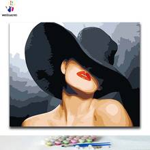 DIY Coloring paint by numbers Sexy woman wearing a hat paintings by numbers with kits 40x50 framed 2024 - buy cheap