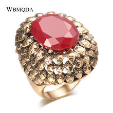 Wbmqda Big Boho Black Stone Ring For Women Antique Gold Vintage Flower Ethnic Bride Wedding Rings Statement Jewellery 2024 - buy cheap
