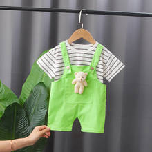 Cute Baby Girl Boys Clothing Set Bib Cartoon Bee 2PCS/SET Clothing Striepd T-Shirt Short Overalls Infant Outfits Clothes Suit 2024 - buy cheap