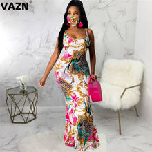 VAZN 2020 Top Quality 2 Piece Dress Retro Sexy Holiday Young Spaghetti Strap Sleeveless High Waist Women Mermaid Maxi Dress 2024 - buy cheap