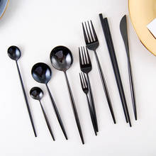 Home Tableware Stainless Steel Cutlery Complete Black Fork Spoon Knife Flatware Sets Korean Chopsticks Spoon Set for Kitchen 2024 - buy cheap