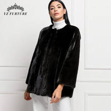 Black Natural Mink Fur Round Collar Women Coat Regular Sleeve Lady Fashion Slim Jacket Pocket Design Classic Style MKW-427 2024 - buy cheap