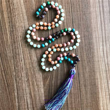 Chakra 108 mala contas colar de pedra natural colar colorido contas mão atada longa meditação jóias presente para os amantes 2024 - compre barato
