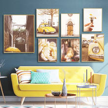 Yellow Car Photo Poster Vintage Urban Streetscape Canvas Painting Prints Peony Flower Gallery Wall Art Picture Living Room Decor 2024 - buy cheap