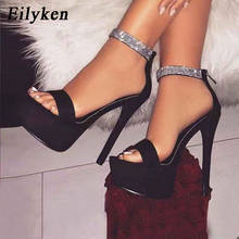 Eilyken Platform Heels Zip Sandals Women Summer High Heels Shoes Crystal Peep Toe Slides Black Zapatos Mujer Hollow Pumps 2024 - buy cheap