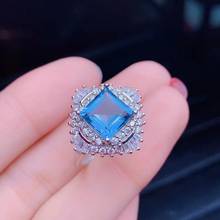 attractive natural  topaz gemstone ring square sky blue color Jewelry 925 sterling silver certified gem girl birthday party gift 2024 - buy cheap