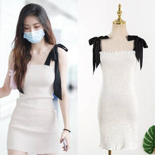 Kpop seo-vestido feminino yea ji, sensual, slim, ombro nu, laço, moda coreana, bolsa de cintura alta, quadril 2024 - compre barato