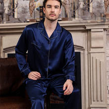 19MM Real 100% Silk pajamas suit Men Sleepwear spring summer Winter noble long Full sleeve two-piece Blue Solid Striped  XL 3XXL 2024 - buy cheap