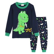Новинка, Осенняя детская пижама с динозавром, одежда для маленьких мальчиков и девочек, мультяшный костюм, пижама с длинным рукавом, детская одежда для сна, пижамные комплекты 2024 - купить недорого