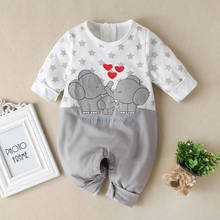 Baby Boys Girls Long Sleeve Cartoon Star Print Romper Infant Kawaii Elephant Pattern Jumpsuit Newborn Toddler Keep Warm Clothes 2024 - купить недорого