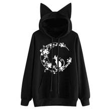 Top Selling Womens Cat Kitty Print Hoody Long Sleeve Hoodie Autumn Fashion Sweatshirt Ladies Hooded Pullover Dropshipping 2024 - buy cheap