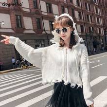 Women Cardigans Short Sweater Knitted Hooded Tassel Zipper Fly Solid Simple Korean Fashion Trendy Style Students Sweet Soft New 2024 - buy cheap