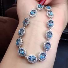 clear blue Topaz gemstone bracelet for women real 925 silver natural gem good cut  birthday anniversary present New Year gift 2024 - buy cheap