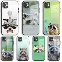 Geometric Raccoon Zoo Soft Glass Silicone Case For iPhone 13 12 11 Pro X XS Max XR 8 7 6 Plus SE 2020 S Mini Balck Cover 2024 - buy cheap